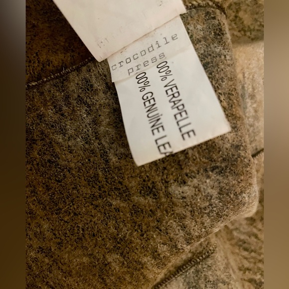 Unique 100% Genuine Leather & fur Embossed Croc Jacket Size 38 small brown tan - Picture 16 of 17
